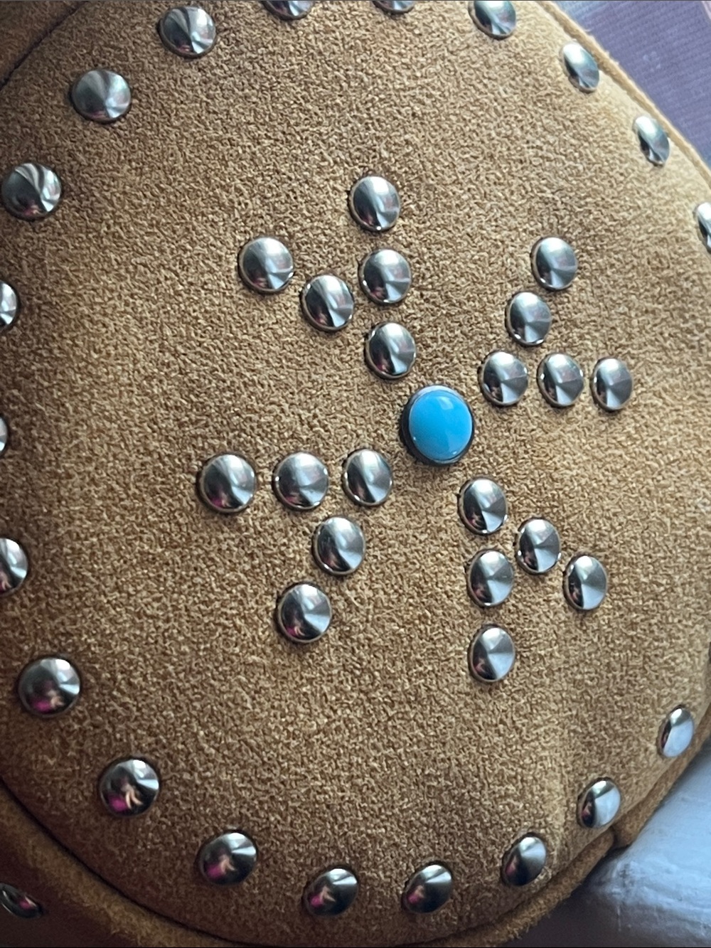 NWT Von Dutch Studded Barrel Shoulder Bag with Chain Straps & Teal Gems - Picture 6 of 7
